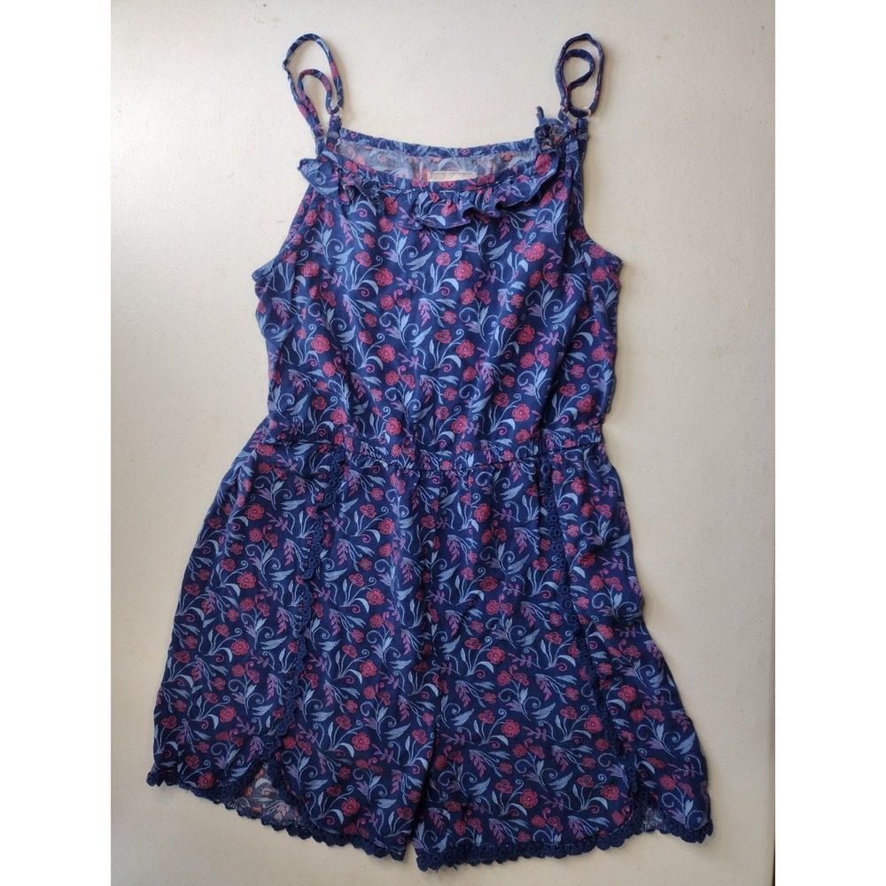 Blush by Us Angels Girls Blue Pink Floral Ruffle Romper Size L 14/16‎